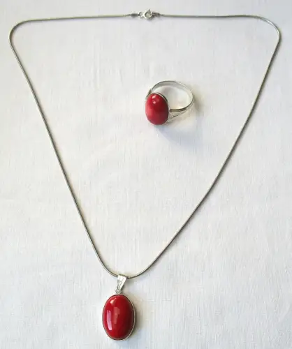 elegantes Schmuckset 925er Sterling Silber Halskette + Ring mit Stein (110404)