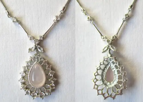 elegante 925er Silber Halskette + Anhänger mit Saphir und Jade (110508)