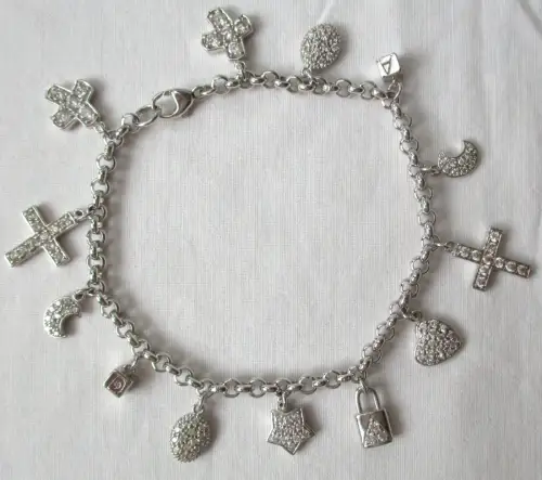 elegantes 925er Silber Armband Bettelarmband mit 13 Charms + Edelstein (116039)