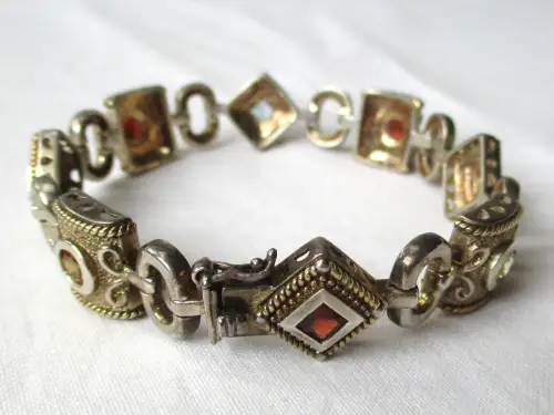 außergewöhnliches 925er Silber Armband mit farbigen Edelsteinen (105776)