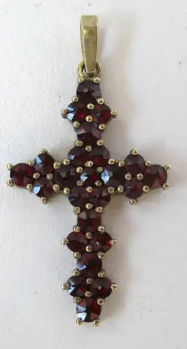 vergoldeter 925er Silber Kettenanhänger Kreuz Anhänger mit Granat (100322)