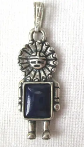 925er Silber Carolyn Pollack Anhänger Malachite TAWA Kachina Charm (102253)