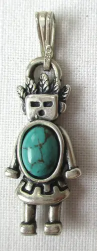 925er Silber Carolyn Pollack Anhänger Malachite TALAVI Kachina Charm (107015)