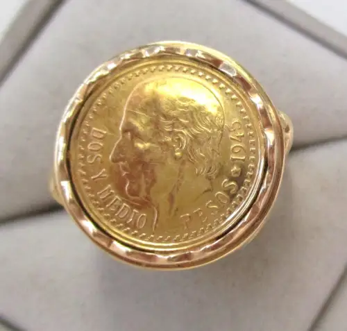 origineller 585er Gold Damenring mit 2 1/2 Peso Münze 1945 (107434)