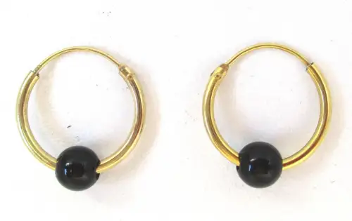 elegante 333er Gold Creolen Ohrringe mit schwarzer Kugel (110161)