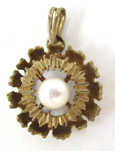 eleganter 333er Gold Kettenanhänger in Blütenform mit kleiner Perle (116251)