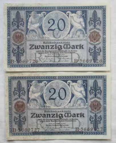 2x 20 Reichsmark Banknoten 4.11.1915 Ro.53 fast UNC (161464)