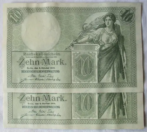 2 x 10 Mark Banknote Reichskassenschein Berlin 6. Oktober 1906 Ro. 27b (167286)