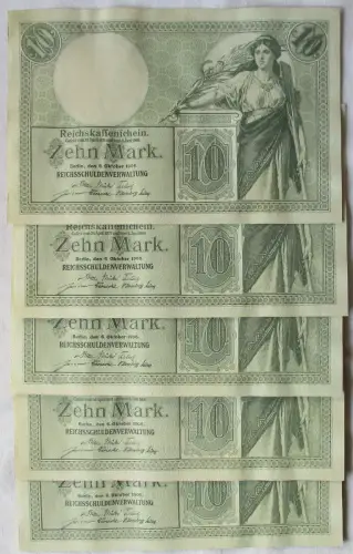 5 x 10 Mark Banknote Reichskassenschein Berlin 6. Oktober 1906 Ro. 27b (167957)