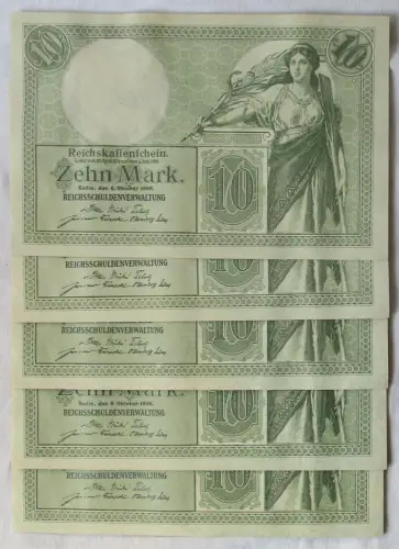 5 x 10 Mark Banknote Reichskassenschein Berlin 6. Oktober 1906 Ro. 27b (162961)