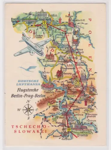 904671 Reklame Ak Deutsche Lufthansa Flugstrecke Berlin-Prag-Berlin 1959
