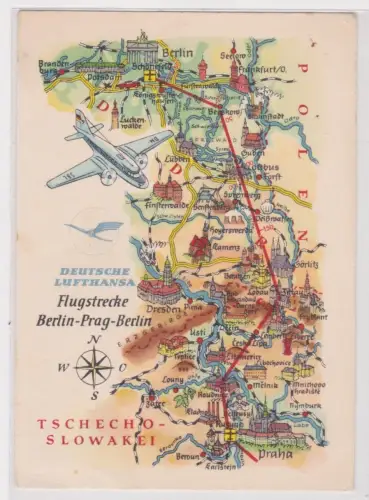 04768 Reklame Ak Deutsche Lufthansa Flugstrecke Berlin-Prag-Berlin 1959