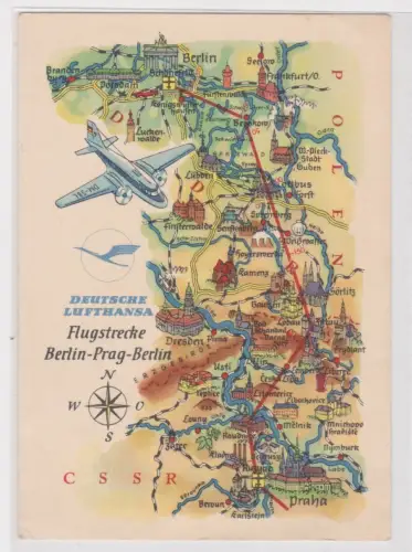 97136 Reklame Ak Deutsche Lufthansa Flugstrecke Berlin-Prag-Berlin 1961
