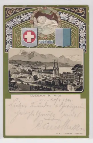 909060 Präge Ak Luzern & Rigi Schweiz Totalansicht 1900