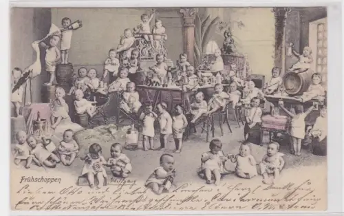 909603 Humor Ak Baby beim "Frühschoppen" 1908