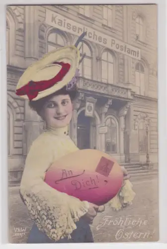 909484 Ak Fröhliche Ostern Kaiserliches Postamt Frau verschickt Osterei