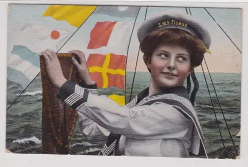 909483 Humor Ak Linienschiff 'Elsaß' 1915