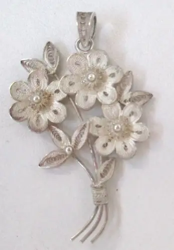 eleganter 925er Sterling Silber Kettenanhänger Blumenbukett Blumen (102491)