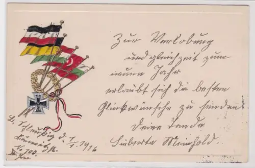 909619 Präge Ak Fahnen der Verbündeten im 1.Weltkrieg 1916