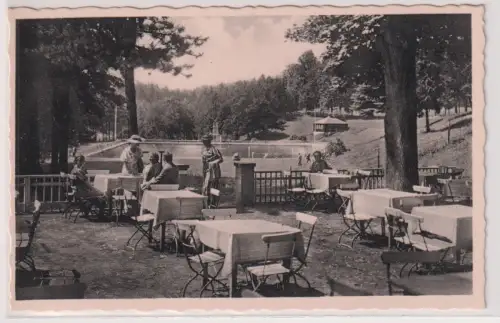 66202 Ak Warmbad Wolkenstein im Erzgeb. Kaffeeterrasse am Schwimmbad um 1930