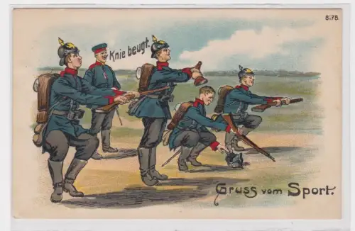 908896 Militär Humor Ak Gruß vom Sport "Kniebeugt" 1910