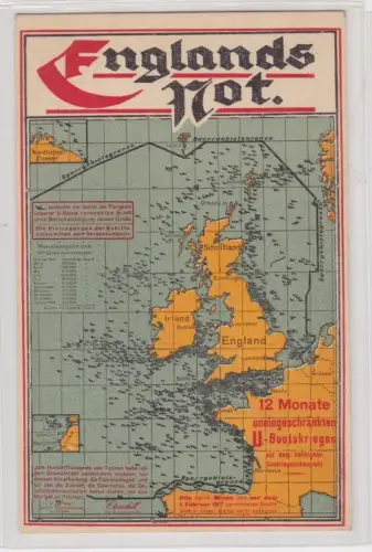 908901 Propaganda Ak "Englands Not" 12 Monate uneingeschränkter U-Boot Krieg