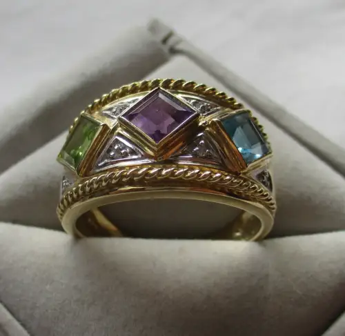 hochwertiger 585er Gold Ring mit Citrin Spinell Topas Diamant (160508)