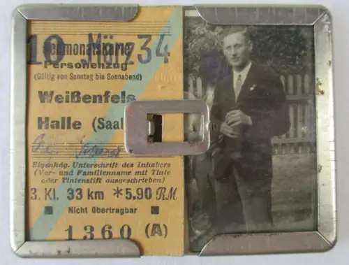 seltene Monatsfahrkarte Weißenfels Halle (Saale) 10.März 1934 mit Foto (116190)