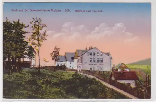 908942 Ak Gruß aus Moldau in Böhmen Gasthaus zum Touristen um 1920