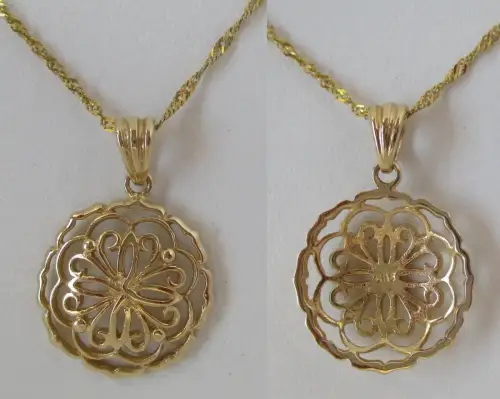 elegante 585er Gold Halskette mit Anhänger in Blütenform (115602)