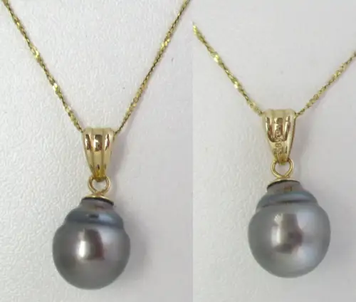 Hübsche 585er Gold Halskette mit Anhänger Perle mit Metalleffekt (108333)