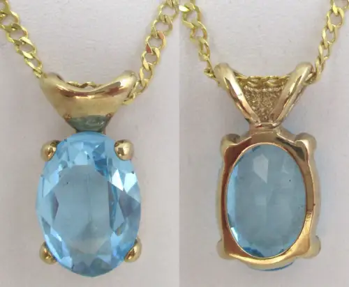 Hübsche 585er Gold Halskette mit Anhänger blauem Stein (108333)