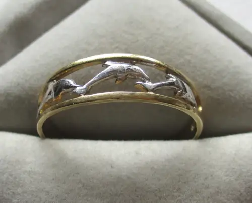 eleganter 333er Gold Ring mit verzierter Ringschiene in Delfinform (152650)