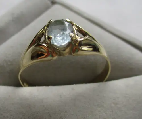 klassischer 333er Gold Damen Ring mit hellblauem Aquamarin (119107)