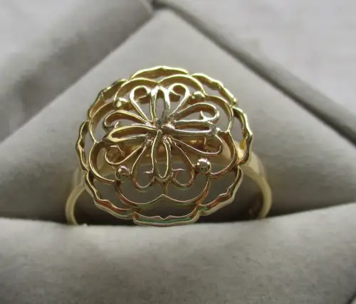 hübscher 585er Gold Damen Ring mit Blütenmuster (101849)