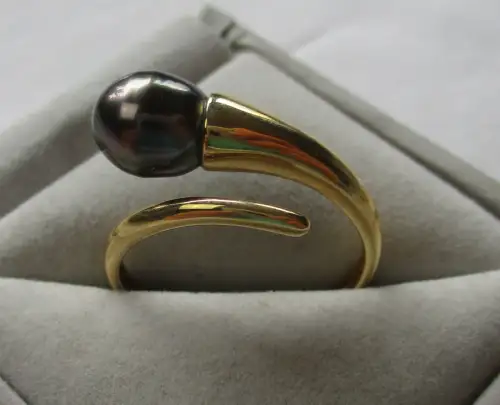 hübscher 585er Gold Damen Ring mit metallfarbiger Perle (116852)