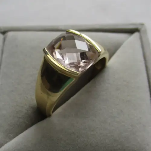 eleganter 585er Gold Damenring mit großem Rosen Quarz (159705)