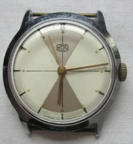 Ruhla UMF Armbanduhr Weiß-Silbernes Radar-Zifferblatt Sekundenzeiger (163459)