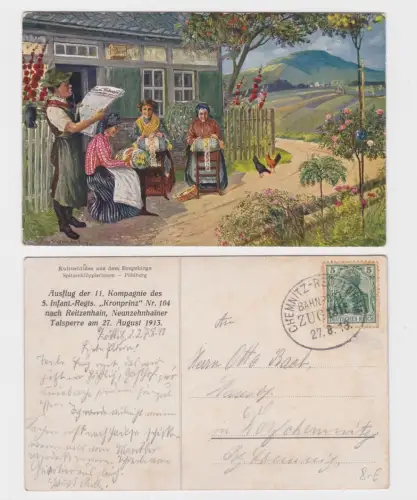 900892 Postkarte Ausflug Inf.-Regt. "Kronprinz" 104 nach Reitzenhain 27.8.1913