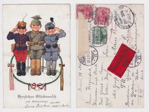62451 Künstler Ak Geburtstagswünsche 1. Weltkrieg verbündete Soldaten 1915