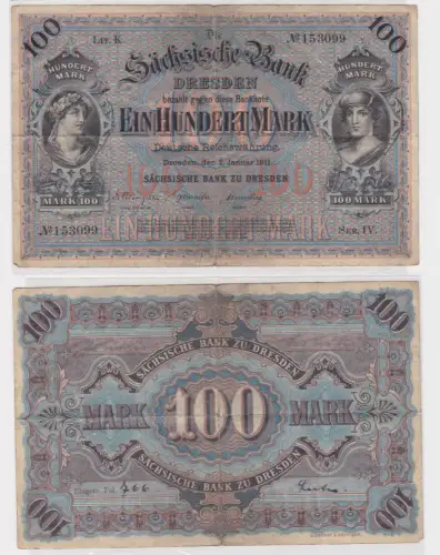 Banknote 100 Mark Sächsische Bank zu Dresden 1911 (113464)