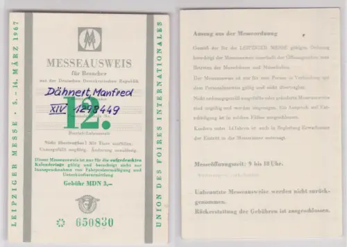 DDR Leipziger Messe Messeausweis Frühjahr 1967 (105467)