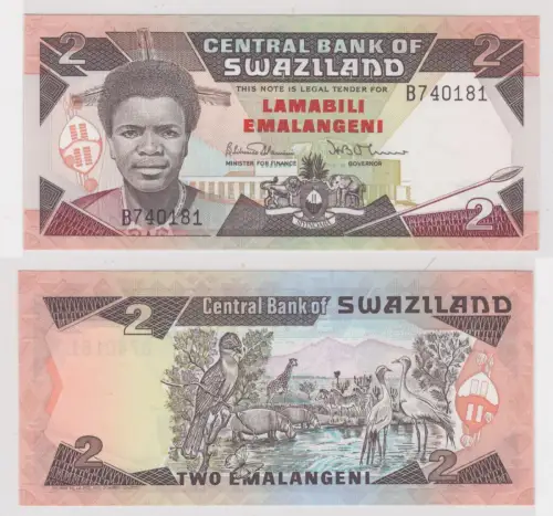 2 Emalangeni Banknote Swasiland Swaziland Eswati kassenfrisch UNC (107158)