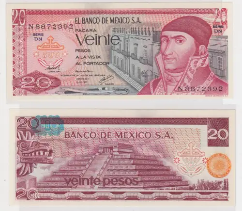 20 Pesos Banknote Mexiko 1977 kassenfrisch UNC (111559)