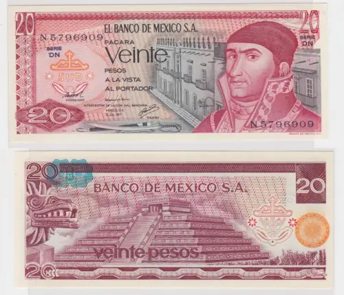 20 Pesos Banknote Mexiko 1977 kassenfrisch UNC (114892)