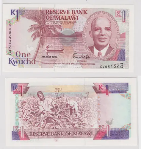 1 Kwacha Banknote Reserve Bank of Malawi 1992 kassenfrisch UNC (117677)