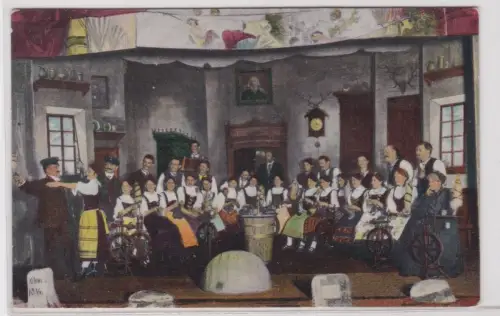 908822 Ak Thüringer Dorfleben: Spinnstube, Laienspiel Schnozelborn, Mundart 1910