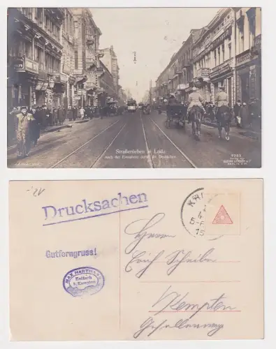 909610 Foto Ak Straßenbahnen in Lodz nach der Einnahme durch die Deutschen 1915