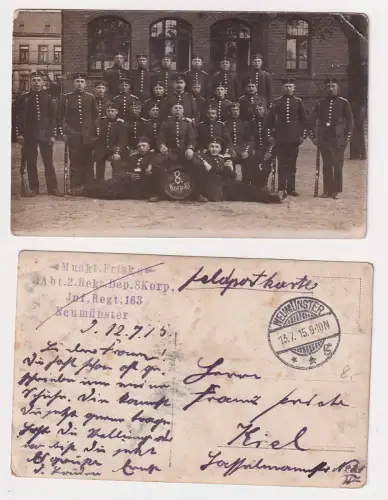 909612 Foto Ak Neumünster Infanterie-Rgt. 163 Abt. 2 Rekr.Dep. 8. Korp. 1915