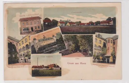 18855 Mehrbild Ak Gruß aus Moos Brauerei, Handlung usw. um 1920